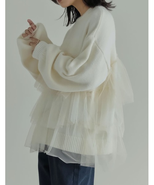 Re:EDIT（リエディ）の「[2024-25 WINTER COLLECTION]チュールギャザーモヘアタッチニットプルオーバー（ニット/セーター・レディース・グレー/ブラック/アイボリー・MEDIUM/LARGE）」の16枚目の写真