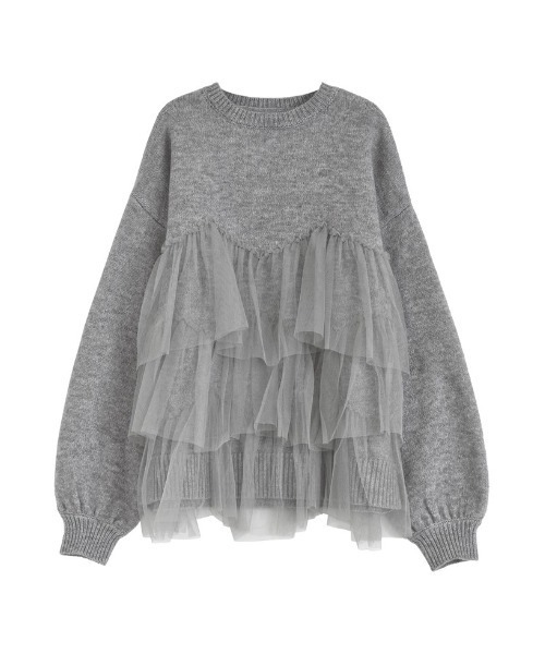 ニット セーター 「2024-25 WINTER COLLECTION」チュールギャザーモヘアタッチニットプルオーバー レディース 2024-25 WINTER COLLECTION]チュールギャザーモヘアタッチニット