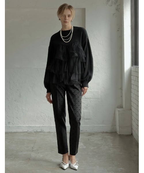 ニット セーター 「2024-25 WINTER COLLECTION」チュールギャザーモヘアタッチニットプルオーバー レディース 2024-25 WINTER COLLECTION]チュールギャザーモヘアタッチニット