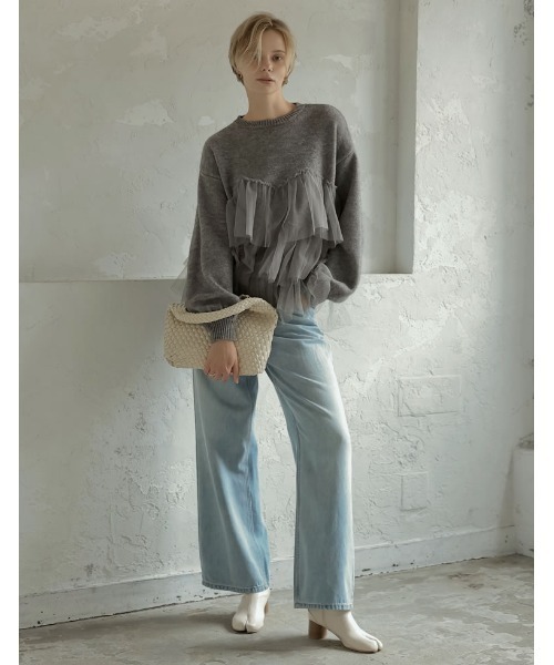 Re:EDIT（リエディ）の「[2024-25 WINTER COLLECTION]チュールギャザーモヘアタッチニットプルオーバー（ニット/セーター・レディース・グレー/ブラック/アイボリー・MEDIUM/LARGE）」の10枚目の写真