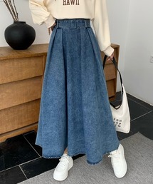 ベルト付きタックAラインデニムスカート