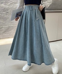 ベルト付きタックAラインデニムスカート