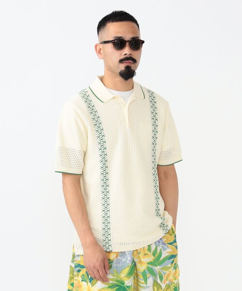BEAMS PLUS（ビームスプラス）の「ストライプ メッシュ ニット ポロシャツ（ポロシャツ・メンズ・オフホワイト/ブラック/サックスブルー/イエロー・S/M/L/XL）」の10枚目の写真