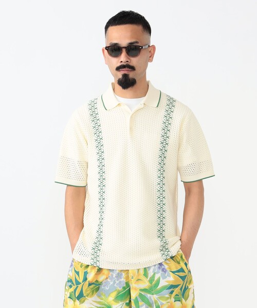 beams plus ストライプ メッシュ ニット ポロシャツ ストライプ メッシュ ニット ポロシャツ（ポロシャツ）｜BEAMS