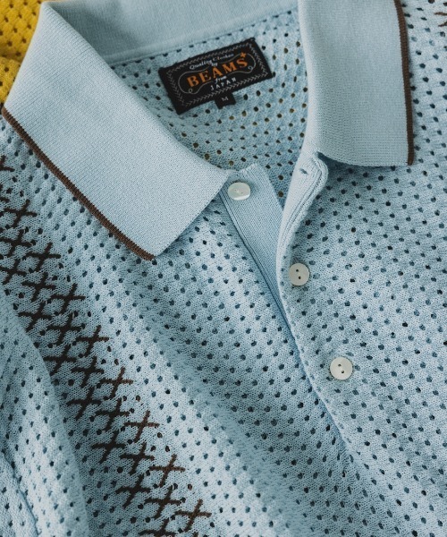 BEAMS PLUS（ビームスプラス）の「ストライプ メッシュ ニット ポロシャツ（ポロシャツ・メンズ・オフホワイト/ブラック/サックスブルー/イエロー・S/M/L/XL）」の5枚目の写真