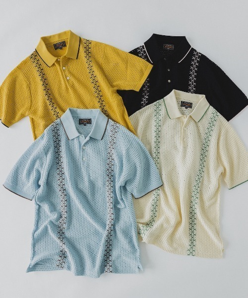 BEAMS PLUS（ビームスプラス）の「ストライプ メッシュ ニット ポロシャツ（ポロシャツ・メンズ・オフホワイト/ブラック/サックスブルー/イエロー・S/M/L/XL）」の7枚目の写真