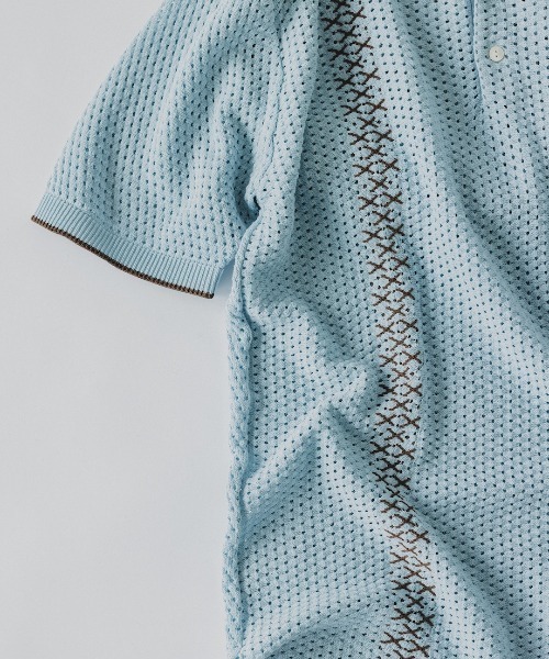 BEAMS PLUS（ビームスプラス）の「ストライプ メッシュ ニット ポロシャツ（ポロシャツ・メンズ・オフホワイト/ブラック/サックスブルー/イエロー・S/M/L/XL）」の6枚目の写真