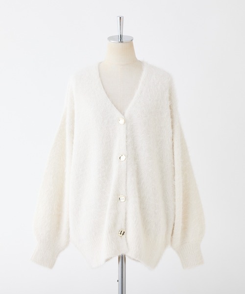 one after another NICE CLAUP（ワンアフターアナザーナイスクラップ）の「ゴールドボタンラメフェザーカーディガン（カーディガン/ボレロ・レディース・ピンク/アイボリー/ミント/チャコールグレー・FREE）」の5枚目の写真