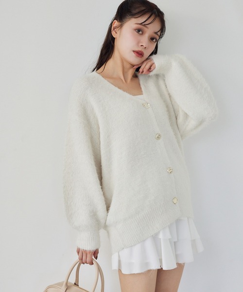 one after another NICE CLAUP（ワンアフターアナザーナイスクラップ）の「ゴールドボタンラメフェザーカーディガン（カーディガン/ボレロ・レディース・ピンク/アイボリー/ミント/チャコールグレー・FREE）」の13枚目の写真