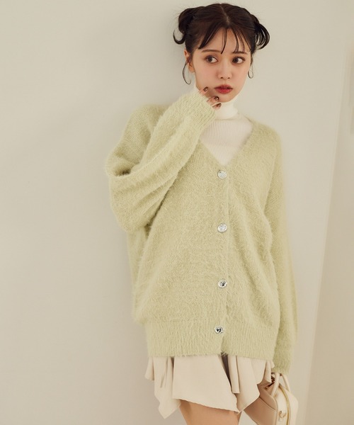 one after another NICE CLAUP（ワンアフターアナザーナイスクラップ）の「ゴールドボタンラメフェザーカーディガン（カーディガン/ボレロ・レディース・ピンク/アイボリー/ミント/チャコールグレー・FREE）」の22枚目の写真