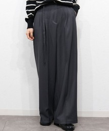 Reurie' | ベルト付きタックストレートパンツ/tuck straight belt set pants ロング丈 シンプル きれいめ 大人カジュアル モード ベーシック グレー ブラック 黒 モノトーン(スラックス)