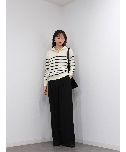 Reurie'（レウリィ）の「ベルト付きタックストレートパンツ／tuck straight belt set pants ロング丈 シンプル きれいめ 大人カジュアル モード ベーシック グレー ブラック 黒 モノトーン（スラックス・レディース・ブラック/グレー・M/S）」の6枚目の写真