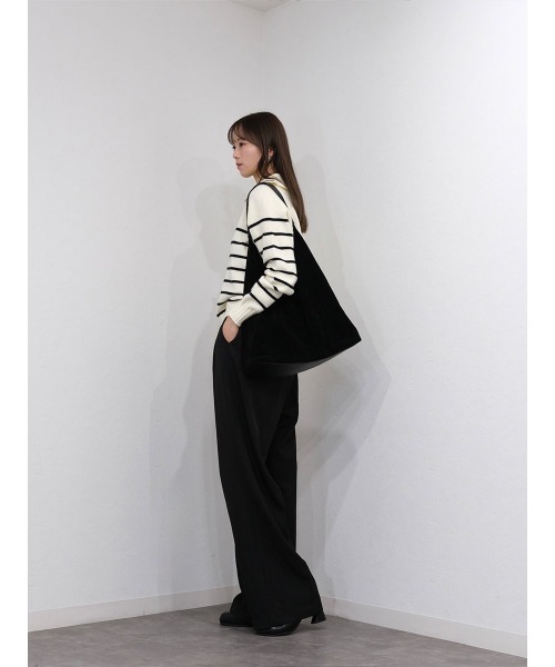 Reurie'（レウリィ）の「ベルト付きタックストレートパンツ／tuck straight belt set pants ロング丈 シンプル きれいめ 大人カジュアル モード ベーシック グレー ブラック 黒 モノトーン（スラックス・レディース・ブラック/グレー・M/S）」の10枚目の写真