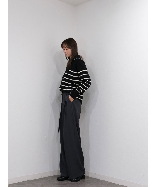 Reurie'（レウリィ）の「ベルト付きタックストレートパンツ／tuck straight belt set pants ロング丈 シンプル きれいめ 大人カジュアル モード ベーシック グレー ブラック 黒 モノトーン（スラックス・レディース・ブラック/グレー・M/S）」の15枚目の写真