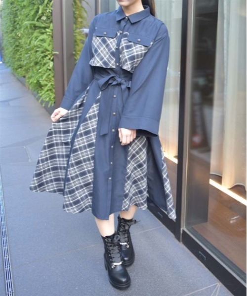 axes femme（アクシーズファム）の「起毛チェックバイカラーワンピース