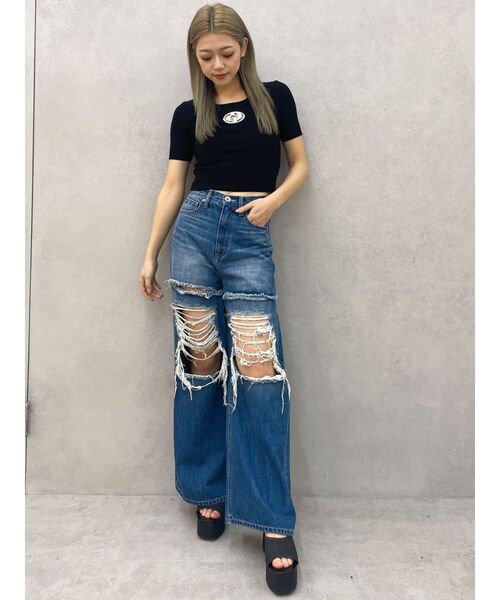 GYDA(ジェイダ)の「GD bijou MOLDハーフスリーブニットトップス(ニット/セーター・レディース・スカイブルー/ブラック/オフホワイト/ピンク・FREE)」の19枚目の写真