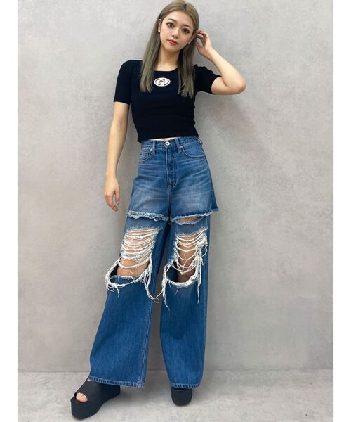 GD bijou MOLDハーフスリーブニットトップス（Tシャツ