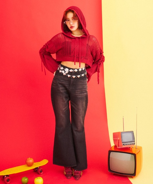 What Is Heart(ワットイズハート)の「flare denim pants- フレア デニム パンツ -(デニムパンツ・レディース・ブラック/サックスブルー・MEDIUM/SMALL)」の5枚目の写真