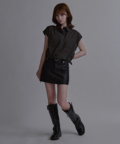 JilLA(ジルア)の「Faux Leather Wide Belt Mini Skirt / フェイクレザーワイドベルトミニスカート(スカート・レディース・ブラック・2/1)」の20枚目の写真
