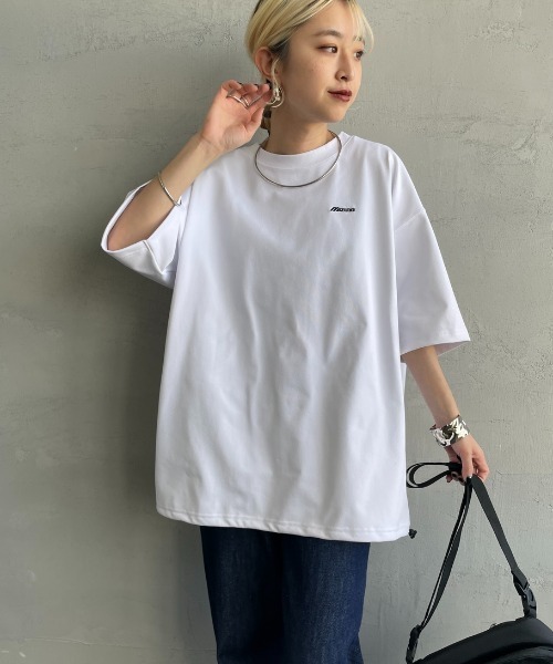 MIZUNO（ミズノ　）の「【mina 7月号掲載】[MIZUNO/ミズノ] 別注 ドローコード付き ワンポイントロゴTシャツ（Tシャツ/カットソー・レディース・ブラック/ホワイト/グレイッシュベージュ・M/L/S/XL）」の5枚目の写真