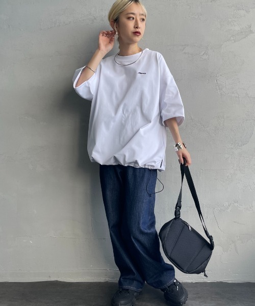 MIZUNO（ミズノ　）の「【mina 7月号掲載】[MIZUNO/ミズノ] 別注 ドローコード付き ワンポイントロゴTシャツ（Tシャツ/カットソー・レディース・ブラック/ホワイト/グレイッシュベージュ・M/L/S/XL）」の8枚目の写真