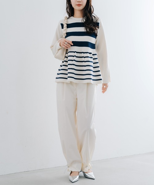 ANNA LUNA(アンナルナ)の「【ANNA LUNA】女性らしいシルエット が ポイントの ボーダー ペプラム ニット プルオーバー(ニット/セーター・レディース・オフホワイト/ブラック・MEDIUM)」の5枚目の写真
