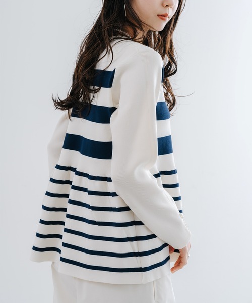 ANNA LUNA(アンナルナ)の「【ANNA LUNA】女性らしいシルエット が ポイントの ボーダー ペプラム ニット プルオーバー(ニット/セーター・レディース・オフホワイト/ブラック・MEDIUM)」の11枚目の写真
