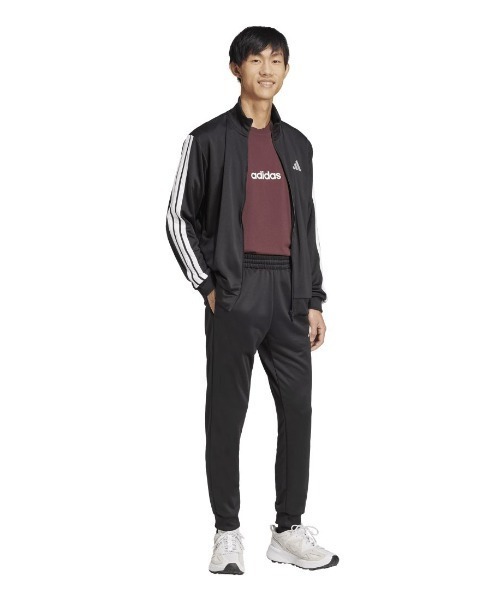 adidas(アディダス)の「アディダス adidas ベーシック スリーストライプス フレンチテリー トラックスーツ(ジャージ・メンズ・グレー/ブラック・LL/3L/S/M/L)」の1枚目の写真