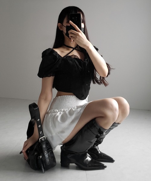 me+em select（ミームセレクト）の「【 ２color ／ ２WAY 】フロントリボンクロスネック半袖シフォンブラウス ／  front ribbon cross neck short sleeve chiffon blouse（シャツ/ブラウス・レディース・ホワイト/ブラック・FREE）」の11枚目の写真