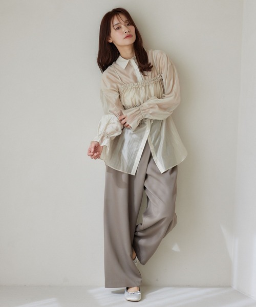 mysty woman（ミスティウーマン）の「キャミビスチェSETシャツ　320397（シャツ/ブラウス・レディース・アイボリー/ピンク/オフホワイト/ブラック・FREE）」の7枚目の写真