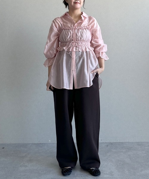 mysty woman（ミスティウーマン）の「キャミビスチェSETシャツ　320397（シャツ/ブラウス・レディース・アイボリー/ピンク/オフホワイト/ブラック・FREE）」の11枚目の写真