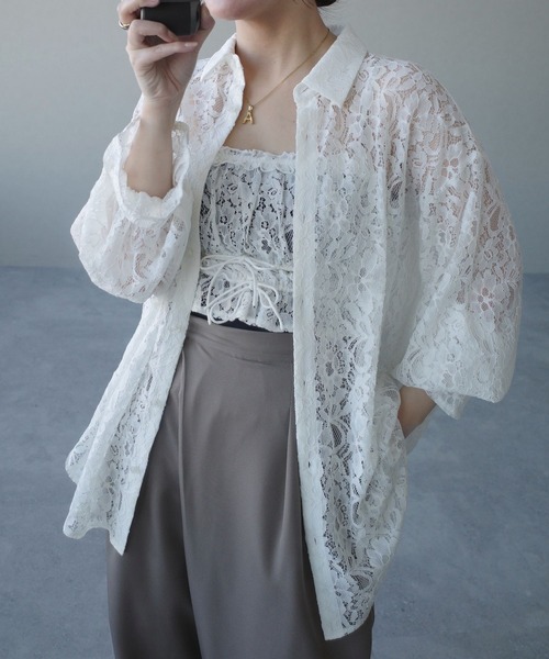 mysty woman（ミスティウーマン）の「キャミビスチェSETシャツ　320397（シャツ/ブラウス・レディース・アイボリー/ピンク/オフホワイト/ブラック・FREE）」の12枚目の写真