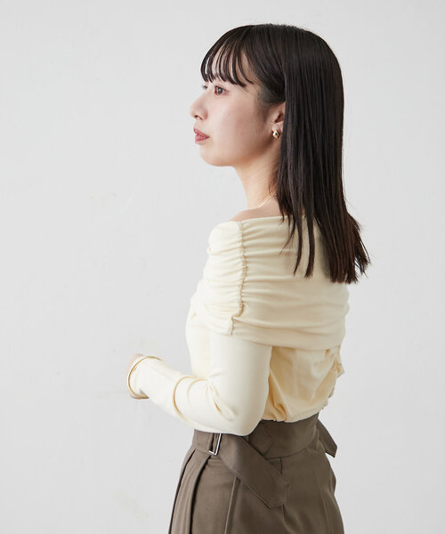 mline（エムライン）の「[mline]オフショルギャザートップス（Tシャツ/カットソー・レディース・ピンク/チャコールグレー/アイボリー・FREE）」の9枚目の写真