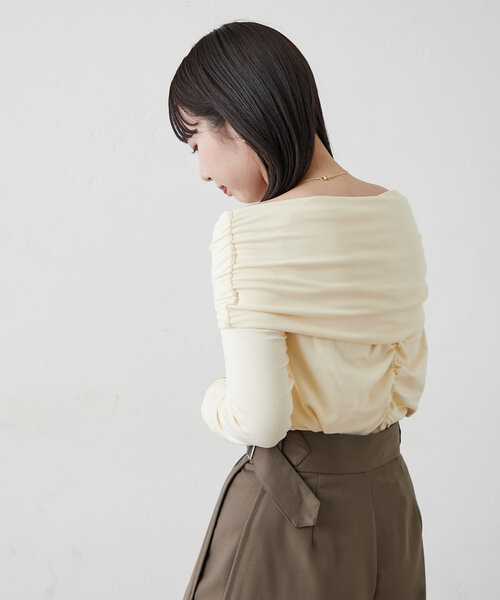mline（エムライン）の「[mline]オフショルギャザートップス（Tシャツ/カットソー・レディース・ピンク/チャコールグレー/アイボリー・FREE）」の10枚目の写真