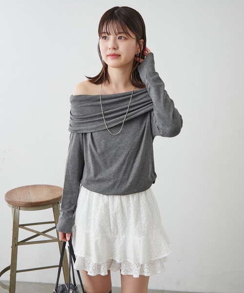 mline（エムライン）の「[mline]オフショルギャザートップス（Tシャツ/カットソー・レディース・ピンク/チャコールグレー/アイボリー・FREE）」の16枚目の写真
