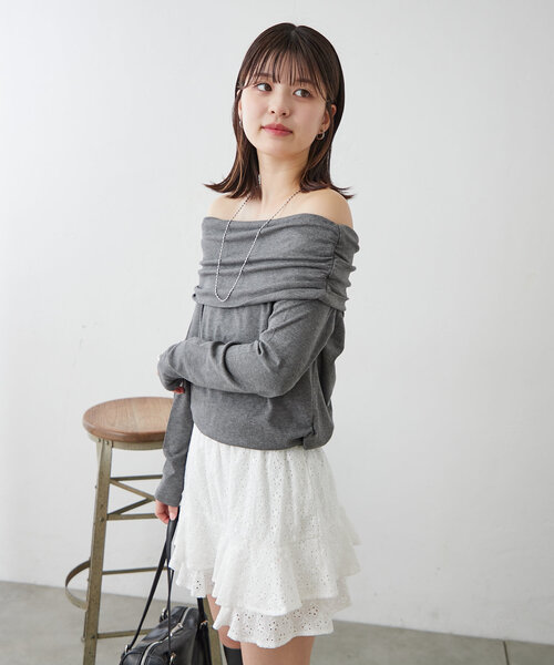 mline（エムライン）の「[mline]オフショルギャザートップス（Tシャツ/カットソー・レディース・ピンク/チャコールグレー/アイボリー・FREE）」の18枚目の写真