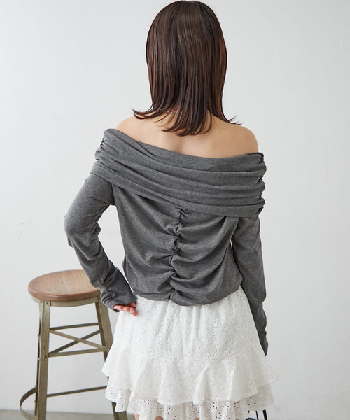 mline（エムライン）の「[mline]オフショルギャザートップス（Tシャツ/カットソー・レディース・ピンク/チャコールグレー/アイボリー・FREE）」の19枚目の写真