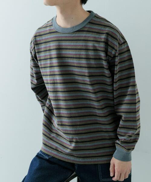 ITEMS URBANRESEARCH（アイテムズ アーバンリサーチ）の「オーバーダイマルチボーダーカットソー（Tシャツ/カットソー・メンズ・ネイビー/チャコールグレー・LARGE/MEDIUM）」の3枚目の写真