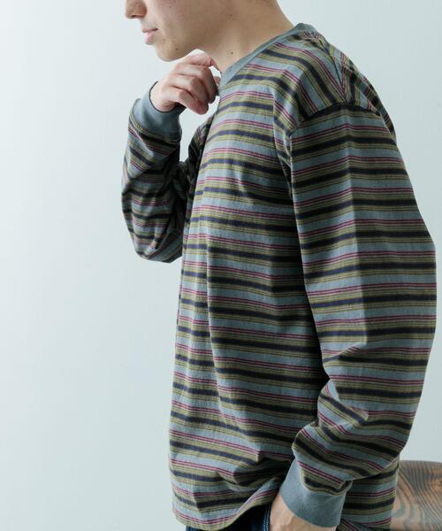 ITEMS URBANRESEARCH（アイテムズ アーバンリサーチ）の「オーバーダイマルチボーダーカットソー（Tシャツ/カットソー・メンズ・ネイビー/チャコールグレー・LARGE/MEDIUM）」の4枚目の写真