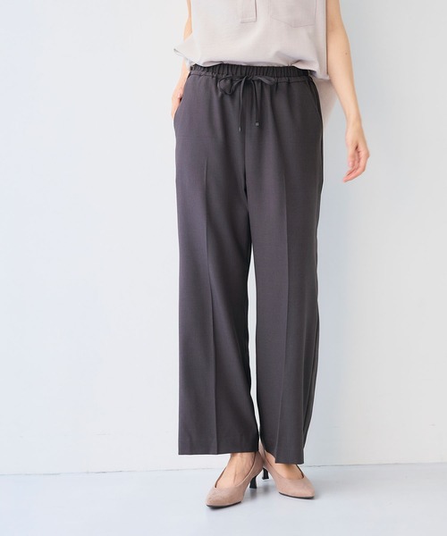 CROSS FUNCTION（クロスファンクション）の「《シワになりにくい》エブ楽 リネンライクイージーワイドフレアパンツ【CF/クロスファンクション】（スラックス・レディース・モカ/チャコールグレー/ブラック/ダークグリーン・LL/L/M）」の2枚目の写真