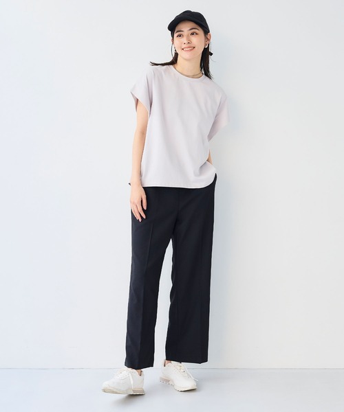 CROSS FUNCTION（クロスファンクション）の「《シワになりにくい》エブ楽 リネンライクイージーワイドフレアパンツ【CF/クロスファンクション】（スラックス・レディース・モカ/チャコールグレー/ブラック/ダークグリーン・LL/L/M）」の9枚目の写真