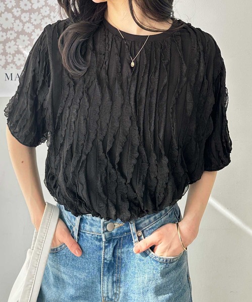 GeeRA(ジーラ)の「【夏にぴったり。】ふわっと揺れるフリルカットソーシアーTシャツ(Tシャツ/カットソー・レディース・ライトグレー/オフホワイト/ブラック・LARGE/X-LARGE/MEDIUM)」の9枚目の写真