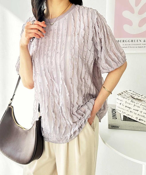 GeeRA(ジーラ)の「【夏にぴったり。】ふわっと揺れるフリルカットソーシアーTシャツ(Tシャツ/カットソー・レディース・ライトグレー/オフホワイト/ブラック・LARGE/X-LARGE/MEDIUM)」の7枚目の写真