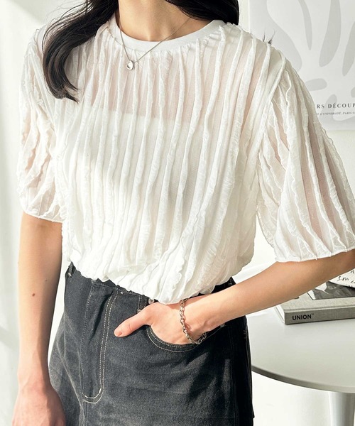 GeeRA(ジーラ)の「【夏にぴったり。】ふわっと揺れるフリルカットソーシアーTシャツ(Tシャツ/カットソー・レディース・ライトグレー/オフホワイト/ブラック・LARGE/X-LARGE/MEDIUM)」の13枚目の写真