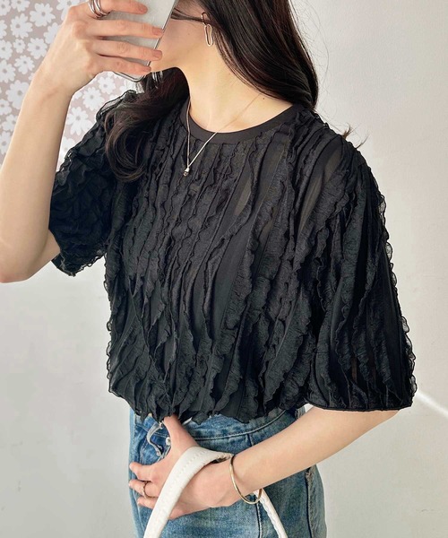GeeRA(ジーラ)の「【夏にぴったり。】ふわっと揺れるフリルカットソーシアーTシャツ(Tシャツ/カットソー・レディース・ライトグレー/オフホワイト/ブラック・LARGE/X-LARGE/MEDIUM)」の14枚目の写真