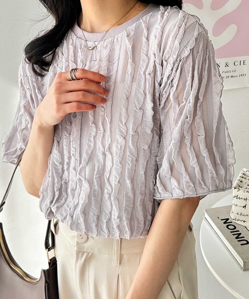 GeeRA(ジーラ)の「【夏にぴったり。】ふわっと揺れるフリルカットソーシアーTシャツ(Tシャツ/カットソー・レディース・ライトグレー/オフホワイト/ブラック・LARGE/X-LARGE/MEDIUM)」の15枚目の写真