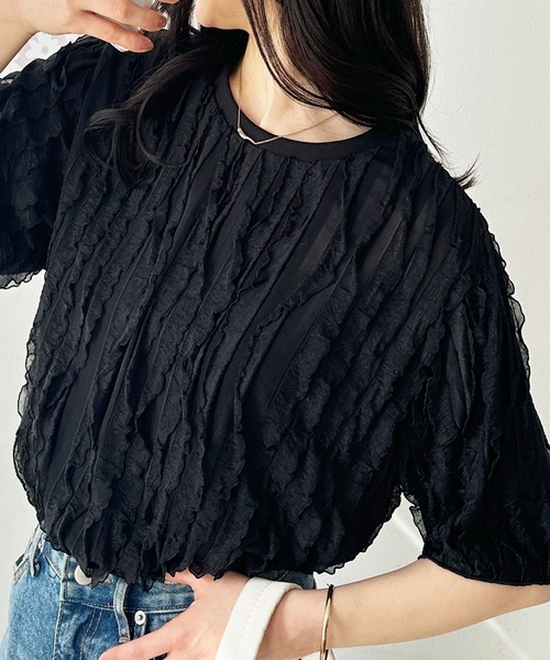 GeeRA(ジーラ)の「【夏にぴったり。】ふわっと揺れるフリルカットソーシアーTシャツ(Tシャツ/カットソー・レディース・ライトグレー/オフホワイト/ブラック・LARGE/X-LARGE/MEDIUM)」の19枚目の写真