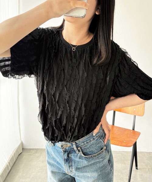 GeeRA(ジーラ)の「【夏にぴったり。】ふわっと揺れるフリルカットソーシアーTシャツ(Tシャツ/カットソー・レディース・ライトグレー/オフホワイト/ブラック・LARGE/X-LARGE/MEDIUM)」の18枚目の写真