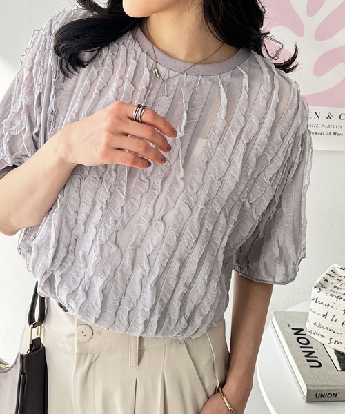 GeeRA(ジーラ)の「【夏にぴったり。】ふわっと揺れるフリルカットソーシアーTシャツ(Tシャツ/カットソー・レディース・ライトグレー/オフホワイト/ブラック・LARGE/X-LARGE/MEDIUM)」の20枚目の写真