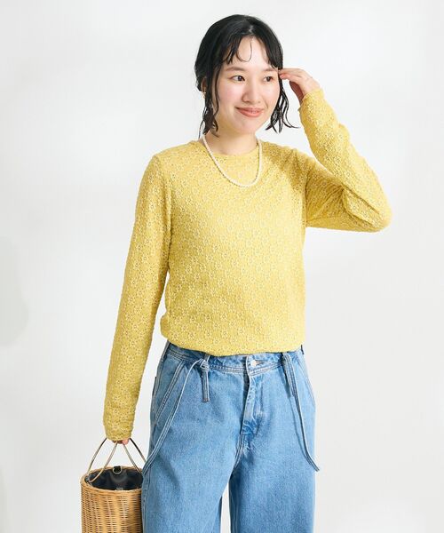 CRAFT STANDARD BOUTIQUE(クラフトスタンダードブティック)の「花柄レースシャーリングプルオーバー(ニット/セーター・レディース・イエロー/アイボリー/ブラック・FREE)」の18枚目の写真